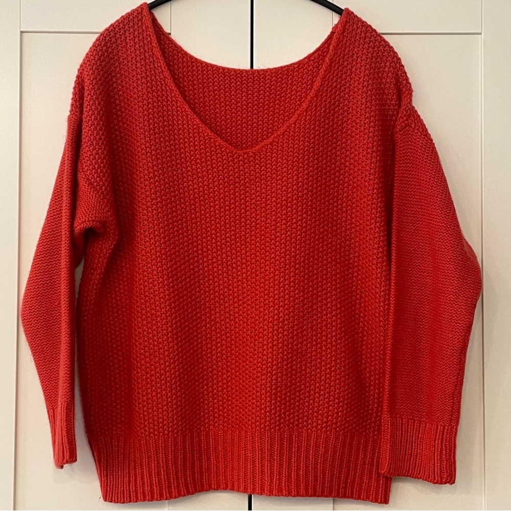 Women 𝅺Earth Music & Ecology Orange Long Sleeve V neck Sweater Size M